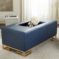 Chalandra 46" Wide Faux Leather Rectangle Cocktail Ottoman with Storage by Mercer41