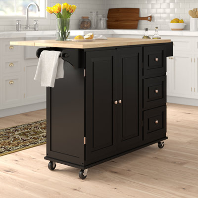 Hardiman 53.75" Kitchen Island with Locking Wheels by Three Posts