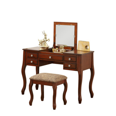 Kenosha Flip Up Mirror Vanity Set With Stool In Cherry by Canora Grey