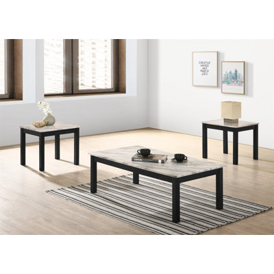 3 Piece Coffee Table With Faux Marble Top by Latitude Run