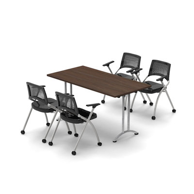 Lolington 4 Person Conference Meeting Table with 4 Chairs Complete Set by Inbox Zero