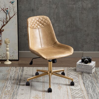 Keavey 23" wide Leather Mid Back Armless Swivel Adjustable Seat Height Home Office Task Chairs by 17 Stories