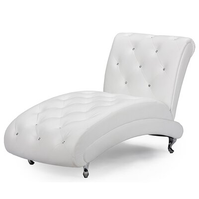 Largeros Contemporary White Faux Leather Upholstered Crystal Button Tufted Chaise Lounge by Rosdorf Park