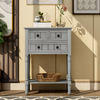 Barbe Narrow Console Table, Slim Sofa Table Sideboards Buffets with Three Storage Drawers and Bottom Shelf by Charlton Home