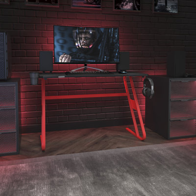 Efim Professional Gaming Ergonomic Desk with Cup Holder and Headphone Hook by Latitude Run