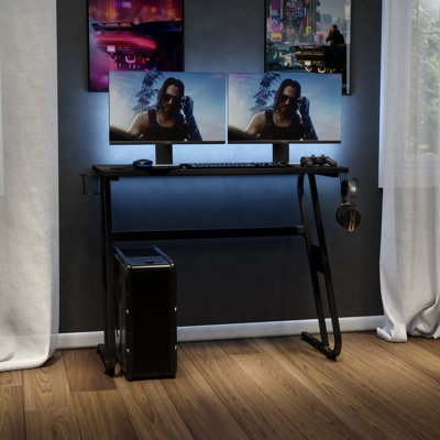 Efim Professional Gaming Ergonomic Desk with Cup Holder and Headphone Hook by Latitude Run