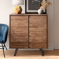 Lowry 39"W Solid Acacia Wood Modern Industrial Medium Storage Cabinet with Adjustable Shelves and Metal Legs by Simpli Home