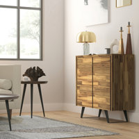 Lowry 39"W Solid Acacia Wood Modern Industrial Medium Storage Cabinet with Adjustable Shelves and Metal Legs by Simpli Home