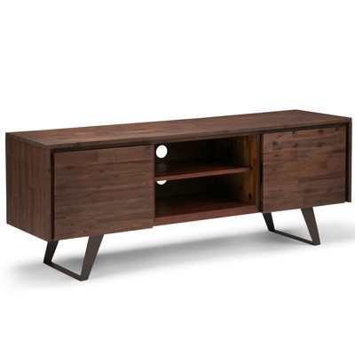 Lowry 63"W Solid Acacia Wood Industrial TV Stand for TVs up to 70" with 2 Cabinets and Open Shelf by Simpli Home