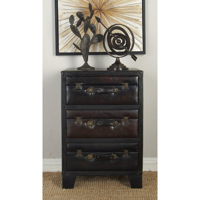 Iinden Faux Leather Vintage Faux Leather Dark Brown Cabinet with Buckles and Straps Detailing by Red Barrel Studio