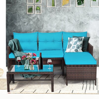 Heinzfried Ebern Designs 3-piece Outdoor Rattan Wicker Sectional Sofa Set Patio Conversation Sofa Set by Ebern Designs
