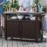 Arrilla Bar Cart Portable Outdoor Table Made of Durable Wood-look Resin And Stainless Steel Countertop Ideal For Kitchen Prep and Grilling by Winston Porter