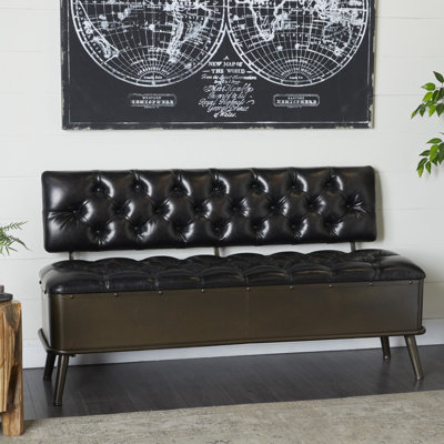 Metal Room Storage Bench with Tufted Faux Leather by Williston Forge