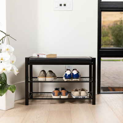 Chafic Faux Leather Upholstered Shoe Storage Bench by Mercer41