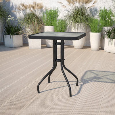 Amlie Square Tempered Glass Metal Table with Smooth Ripple Design Top by Wade Logan