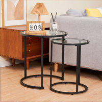 Baina 23.5"H Round Nesting End Table Set with Metal Frame by Mercer41