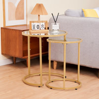 Baina 23.5"H Round Nesting End Table Set with Metal Frame by Mercer41