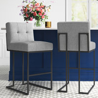 Privy Black Stainless Steel Upholstered Counter Stool by Modway