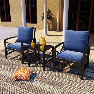 Brisaida 3-Piece Metal Patio Conversation Set with Cushions and Coffee Table