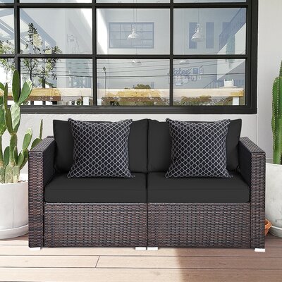 59" Wide Wicker Loveseat with Cushions by Latitude Run