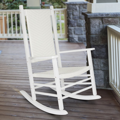 Canaan Hardwood Rocking Chair with Weather-Resistant Woven Wicker Back by Winston Porter