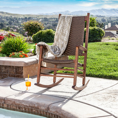 Canaan Hardwood Rocking Chair with Weather-Resistant Woven Wicker Back by Winston Porter