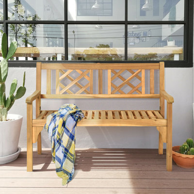 Patio Foldable Bench With Curved Backrest And Armrest by Charlton Home