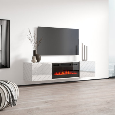 Gofried Floating TV Stand for TVs up to 78" with Electric Fireplace Included by Ivy Bronx