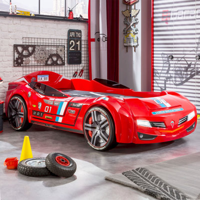 Kumra Twin-Size Race Car Bed, Remote Control, LED Lights, Sound FX, License Plate by Zoomie Kids by Zoomie Kids