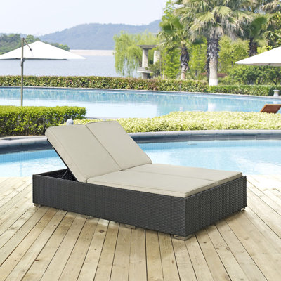 Modway Sojourn Wicker Rattan Outdoor Patio Double Chaise in Chocolate Navy by Modway