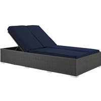 Modway Sojourn Wicker Rattan Outdoor Patio Double Chaise in Chocolate Navy