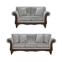 Halima 2-Piece Living Room Set, Carved Wood Frame Sofa and Loveseat by Astoria Grand