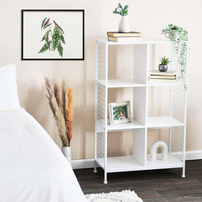 Linco Trellis Open Storage Bookshelf with 6 Cube Compartments Wood Grain and Metal
