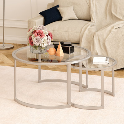 Kahoka 36" Glass And Steel Round Nested Coffee Tables by Willa Arlo Interiors