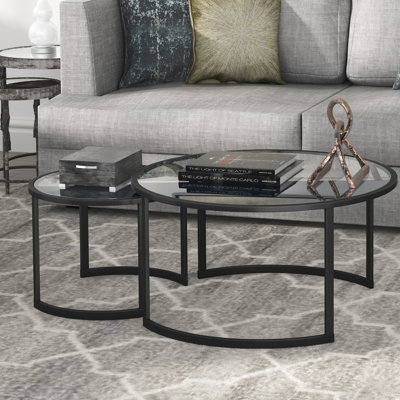 Kahoka 36" Glass And Steel Round Nested Coffee Tables by Willa Arlo Interiors