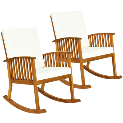 Outdoor Rocking Solid Wood Chair with Cushions by Red Barrel Studio