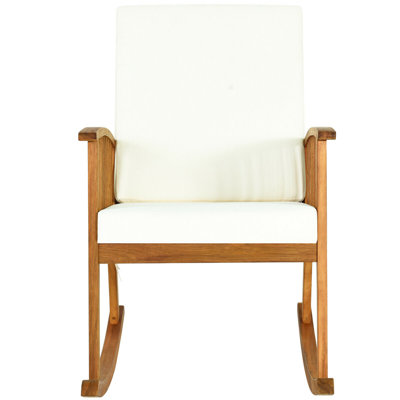 Grindstaff Patio Wooden Rocking Chair Lawn Garden Outdoor W/ Armrest Cushion by Red Barrel Studio