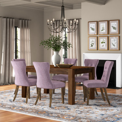 Geib Kitchen Dining Set- Parsons Dining Chairs with Fabric Seat - Rectangular Table by Three Posts