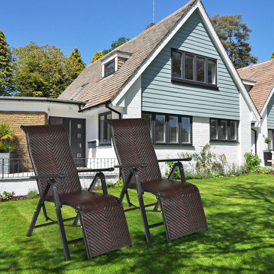 Asua 2pcs Patio Rattan Folding Lounge Chair Recliner Back Adjustable Beach Yard Pool by Arlmont & Co.