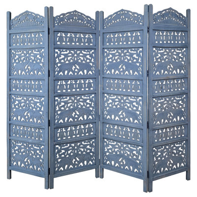 Hoch - 4 Panel, Mango Wood, Folding Room Divider Screen by Bungalow Rose