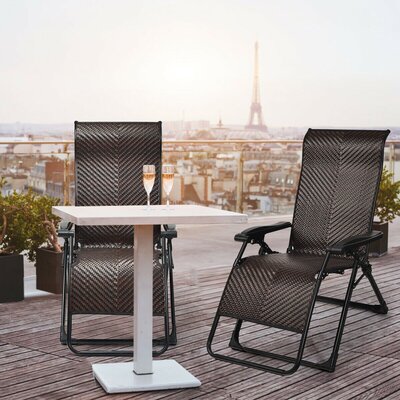 Lashley 2pcs Patio Rattan Zero Gravity Lounge Chair Folding Recliner Adjustable Headrest by Bayou Breeze