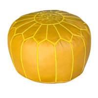 Mustard Moroccan Leather Pouf 20" by Bungalow Rose