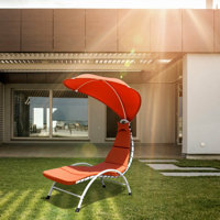 Patio Hanging Swing Hammock Chaise Lounger Chair With Canopy-Beige by Arlmont & Co.