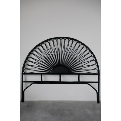 Dinnigan Rattan and Reclaimed Wood Sunburst Headboard, Black by Red Barrel Studio