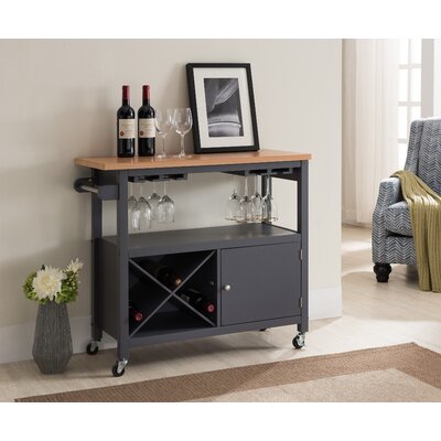 Spiegel Wood Kitchen Storage Serving Cart With Wine Rack
