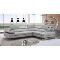 Grado 114" Wide Genuine Leather Sectional by Wade Logan