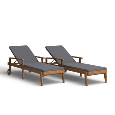 Saeon 78.75" Long Reclining Acacia Single Chaise with Cushions by Birch Lane