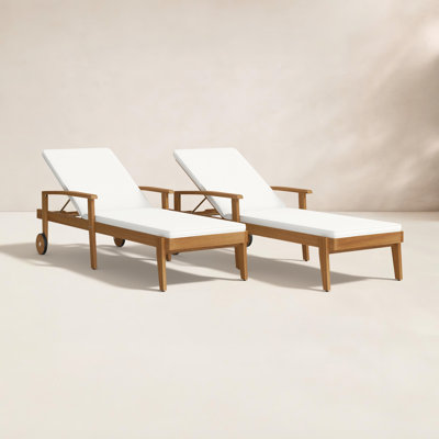 Saeon 78.75" Long Reclining Acacia Single Chaise with Cushions
