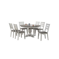 Hermelindo 7-Piece Round Extendable Solid Wood Pedestal Dining Set in White and Grey by Ophelia & Co.