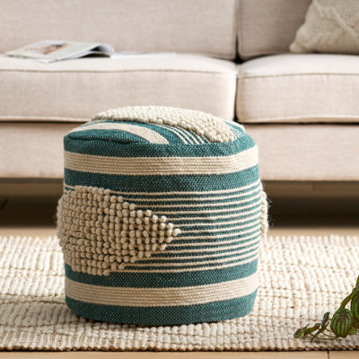 16" Wide Round Striped Pouf Ottoman by Dakota Fields